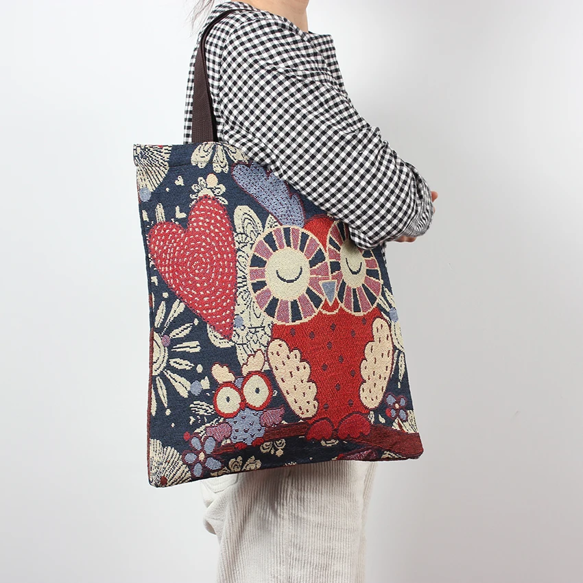 custom design cotton polyester tapestry woven double embroidered tote bag shopping bag with logo