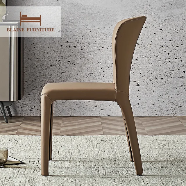 2024 Italian Design Brown Color Modern Dining Room Chair Microfiber With Carbon Steel Base Dining Room Furniture
