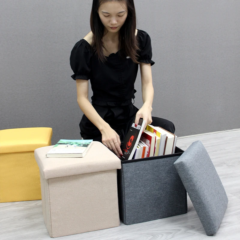 Wholesale polyester household folding sitting seat stool storage box