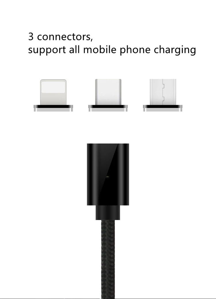 
Nylon Braid 33Ft 3A Flat Magnetic USB Charging Data Cable 3 in 1 Magnet Charger Cable For IOS Type C Micro USB 