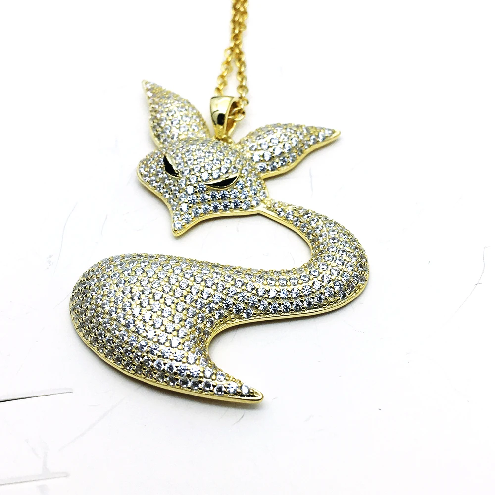 Fox Jewelry Set 18K Gold Plated Fox Necklace Pendant Pave Zircon Animal Pendant Kids Jewelry Necklace