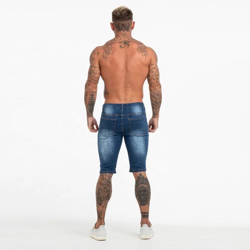 Drop Shipping Mens Street Wear Blue Skinny Soft Washed Skinny Fit Stretch Jeans Shorts