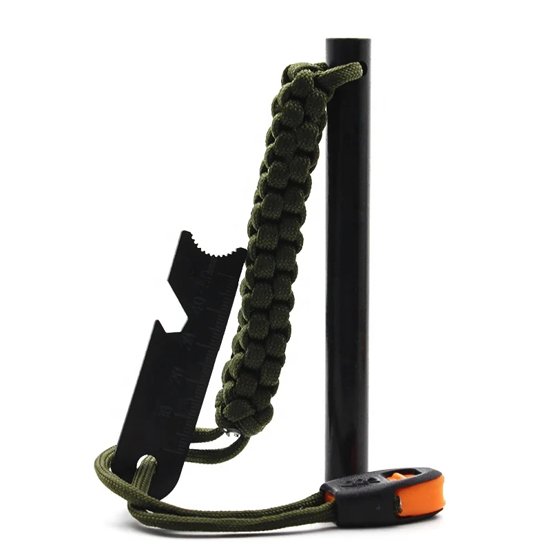 1/2*5 Inch Glamping Hiking Ferrocerium Steel Ferro Rod Fire Starter Kit with Paracord Wrist Lanyard