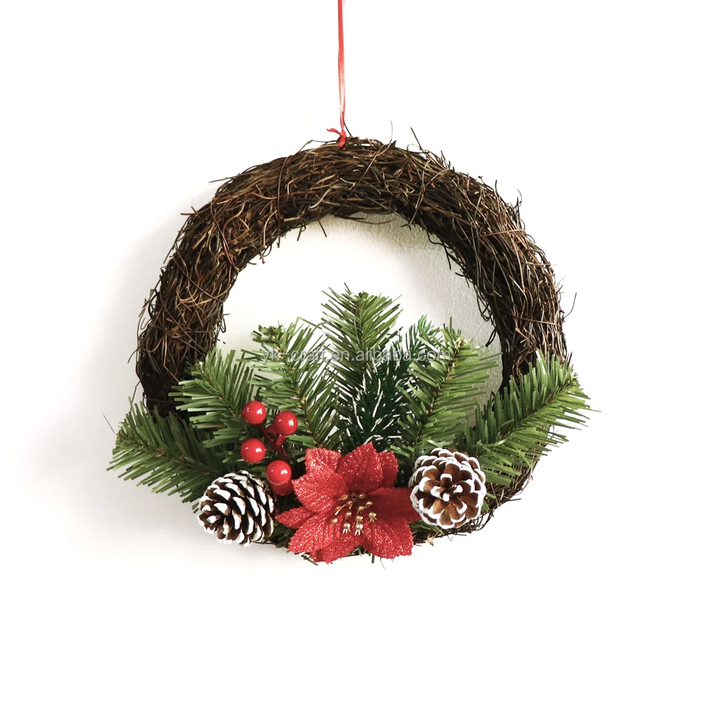 Artificial Christmas Wreaths Decor 25cm Natural Rattan Wreath Christmas Garlands And Wreaths