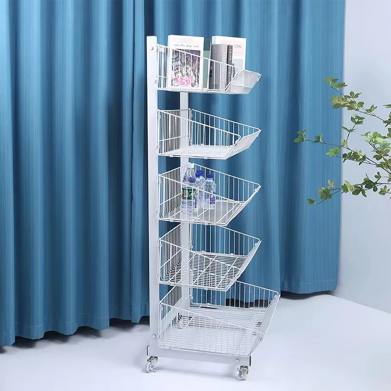 White Heavy Duty 5 Tier Display Baskets for Retail Shop Supermarket
