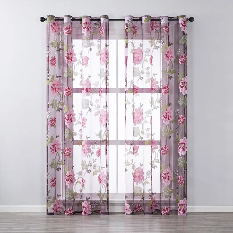 Cheap Price Hot Sell Printed Sheer Floral Curtains Butterfly Sheer Window Curtains Woven 100% Polyester Modern Grommet Rope