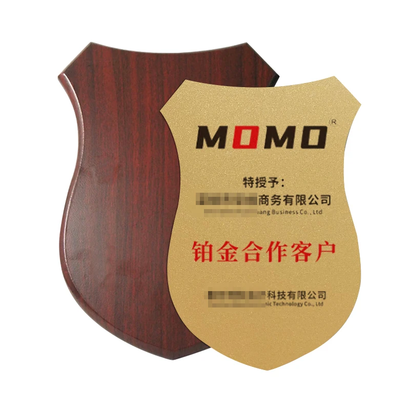 Customized Wooden Award Plaque Sublimation Blanks Wooden Medal Shield Shape Plaque with Aluminium Sheet