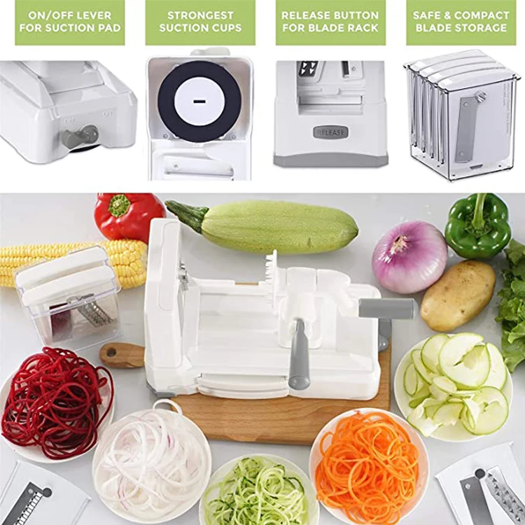 Kitchen Manual 5-Blade Vegetable Chopper and Spiralizer Eco-Friendly Food Tool for Spiral Slicing and Cutting Potatoes