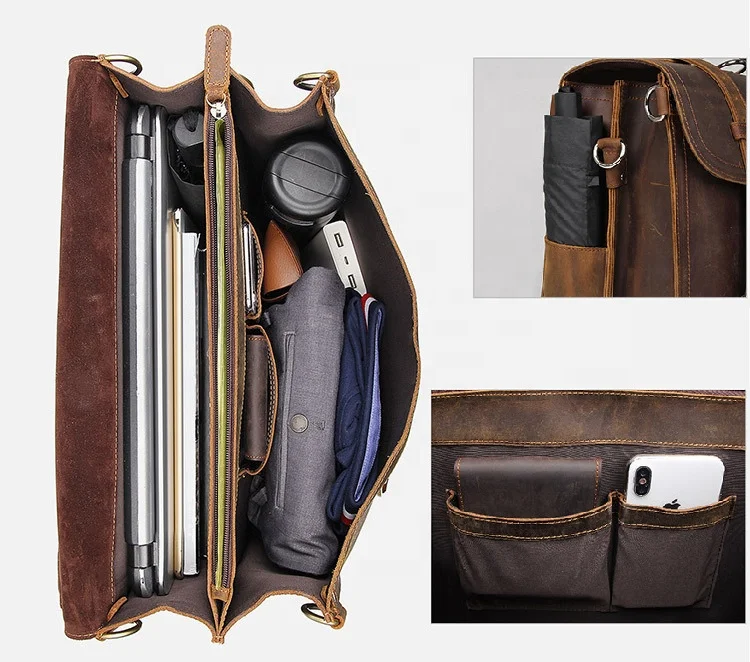 Мужской портфель из натуральной кожи, большой рюкзак из коровьей кожи, сумка-тоут через плечо, Прямая поставка, деловая сумка из кожи Crazy Horse