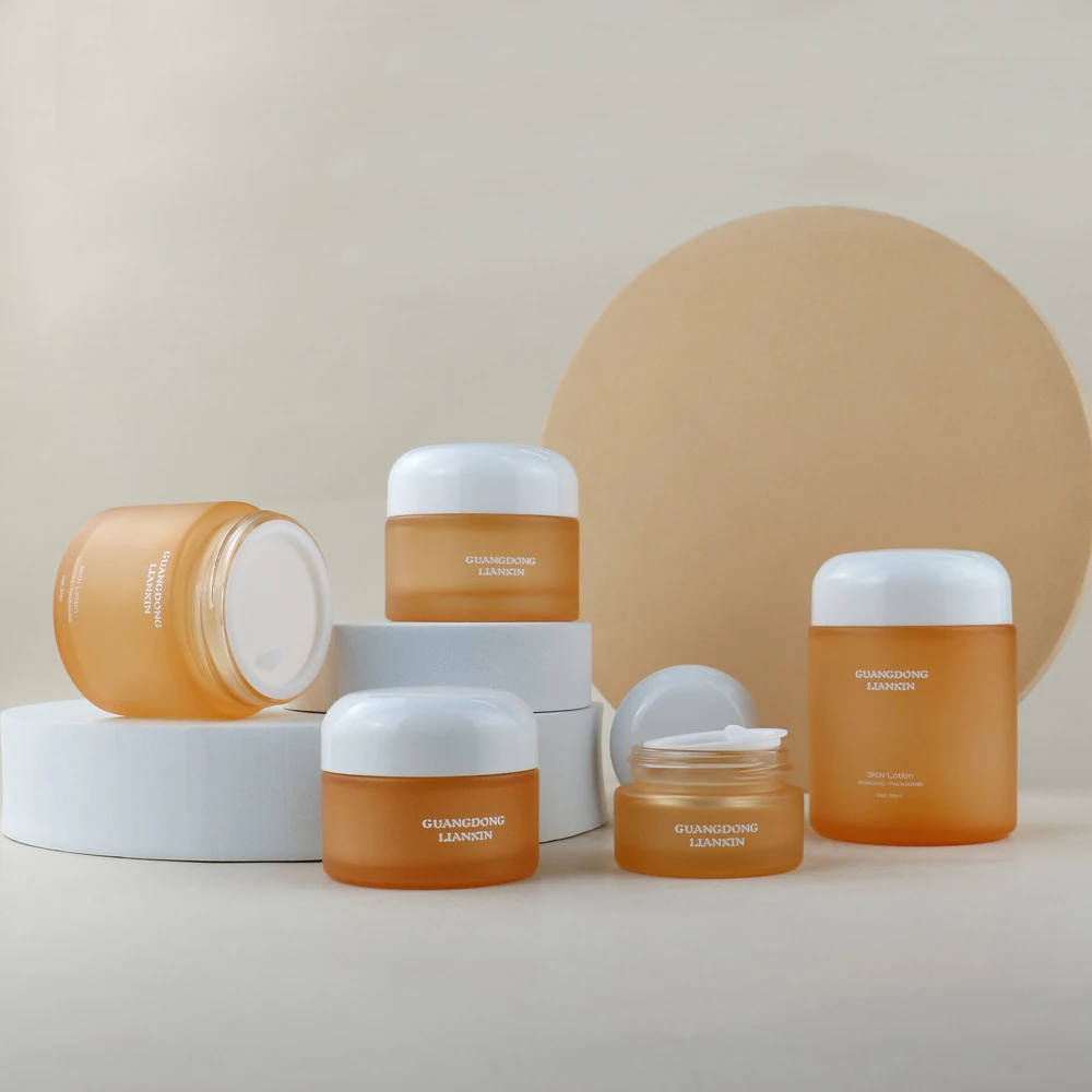 100g Empty Cosmetic Eye Cream Jar 50ml Color Frosted Cosmetics Glass Skin Care Cream Gold Lid Jar
