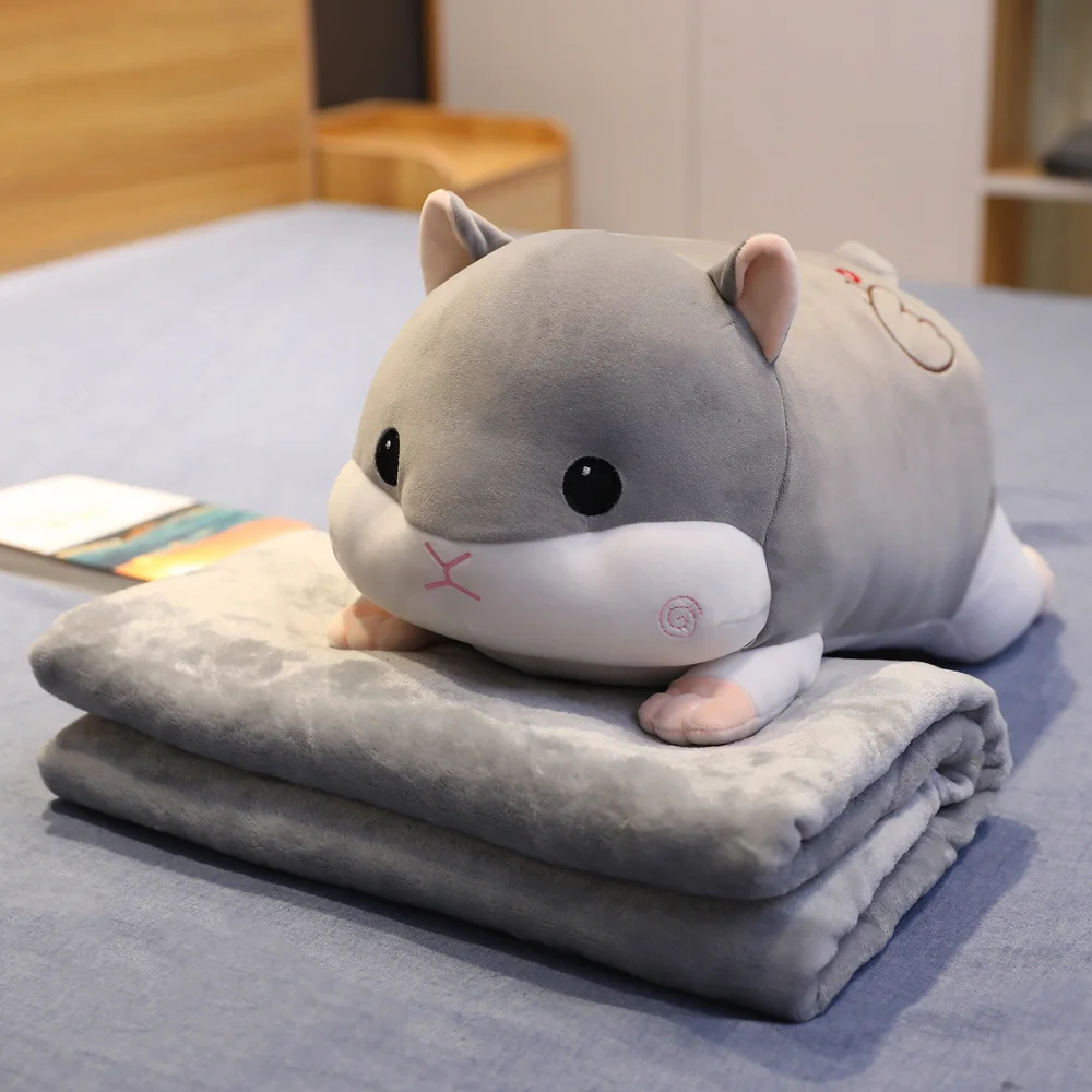 Симпатичная игрушка-подушка в виде Свиньи/хомяка/кошки с одеялом, домашняя и офисная теплая мягкая плюшевая игрушка для сна, подарок на день рождения для девочки