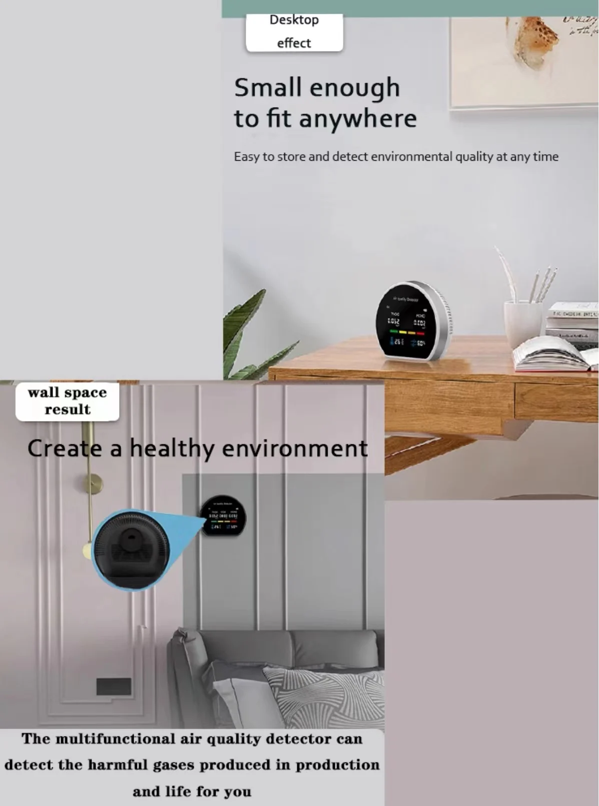 5 in1 Air Quality Monitor Multifunctional Automatic Display Indoor Office Wall Hanging Screen Display Air Detector Purifier