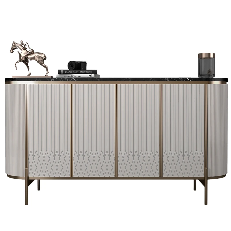 Luxury Bedroom Furniture Marble  Storage Metal Storage Drawers Cabinet White Champaign Wooden Sideboard