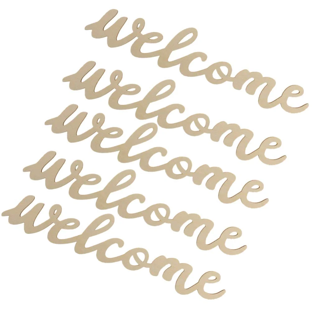Welcome Wood Cutout Sign Farmhouse Front Door Sign with 5pcs Ropes Wall Hanging Pendant Ornament for Home Restaurant Bar Coffee