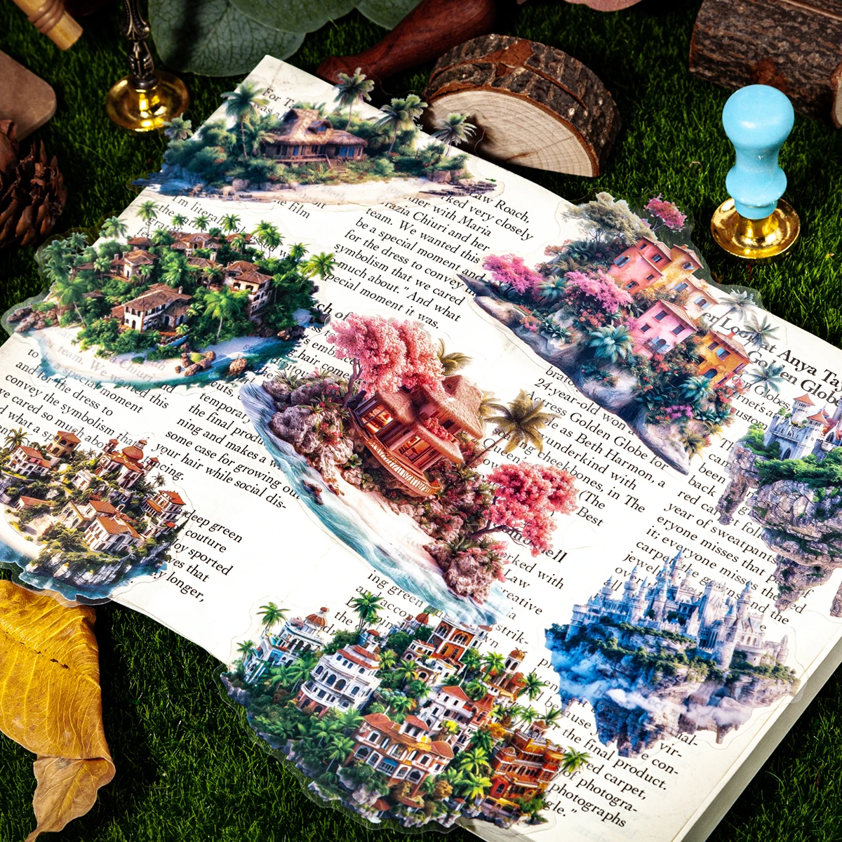 PET Stickers Dream Island Series Plant House Junk Journal Decoration Custom Stickers Pack for Diary Mr. Paper 12 Pcs / Set