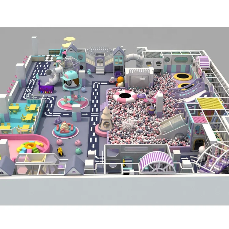 Funny maze kids indoor soft play area playground equipment children  amusement park with air gun and big slides for sale