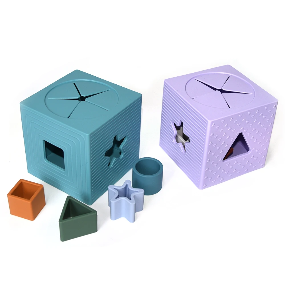 Wolife Original Design Free Bpa Silicone Shape Sorting Puzzle Box With 4 Shapes Educational Learning Stacking Toy For Baby