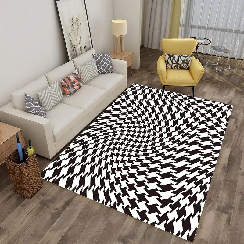 Square customize size illusion rug black and white geometric  kitchen carpet vortex trippy 3d for decoration living room door