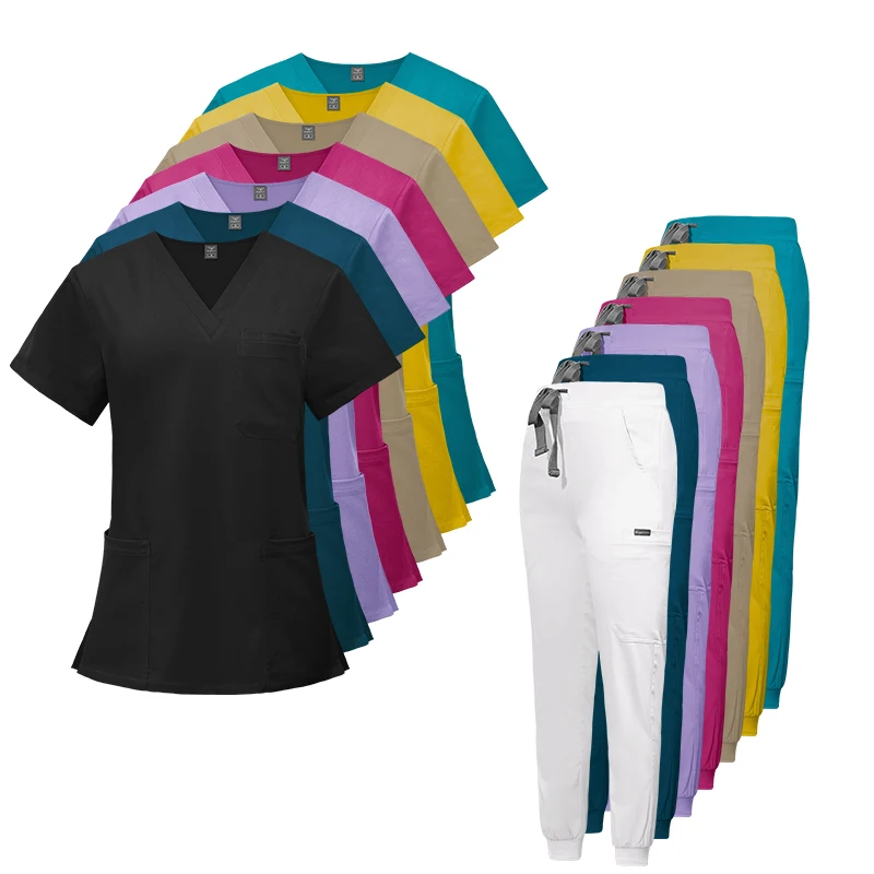 2024 Stylish Comfortable Nurse Clothing With Polyester Rayon Elastic Fabric Hospital Nursing Suit Breathable Soft Nursing Scrubs