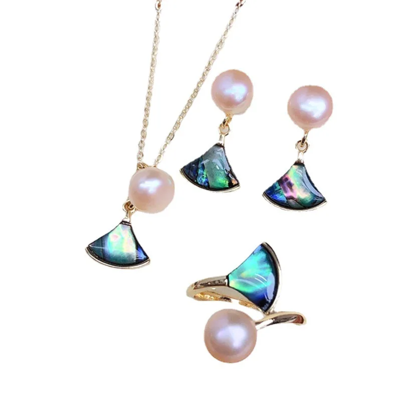 Luxury Abalone Colorful Shell Pearl 4-piece Jewelry Set Lovely Skirt Design Real Freshwater Pearl Women Party Jewelry Set