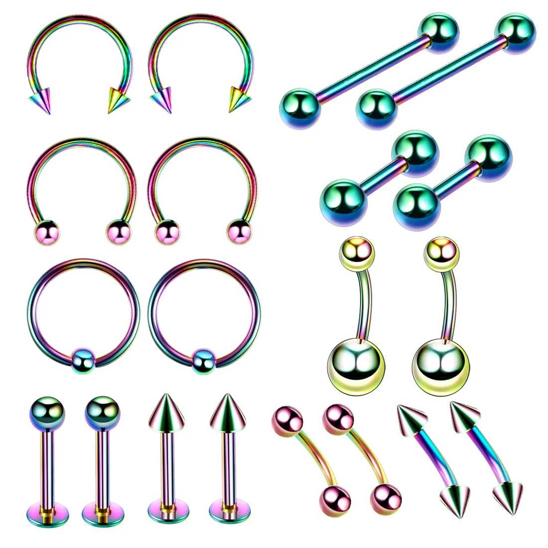 Fj Popular Stainless Steel Labret Nose Stud Stud Earring20set Of Tattoo Piercing Jewelry