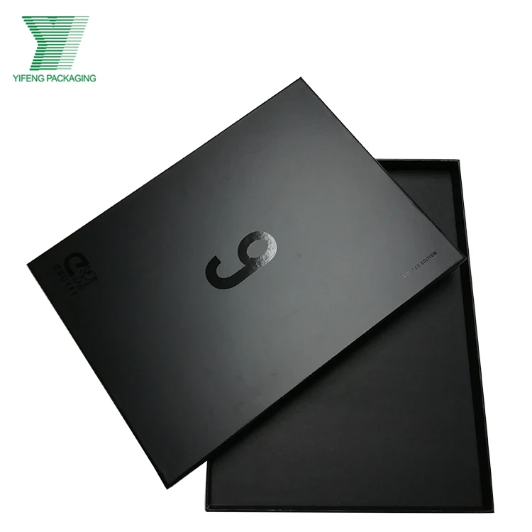 Luxury custom  printing UV logo matt black hard paper cardboard gift box clothing t shirt gift packaging box