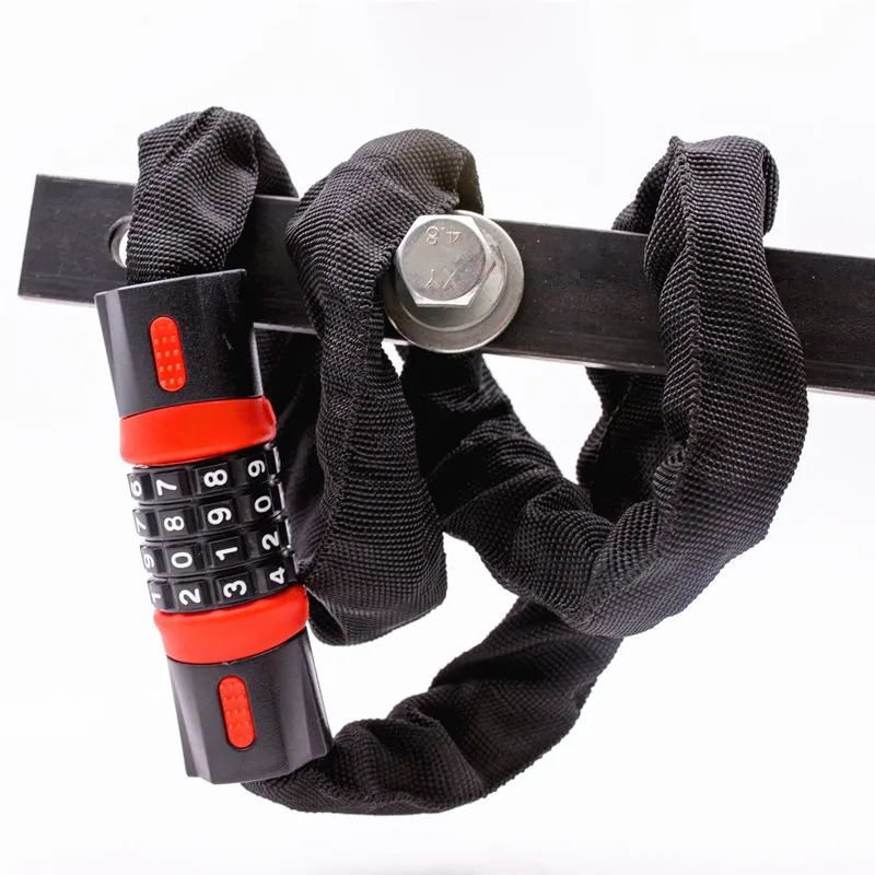 Bicycle/motorcycle code chain lock iron chain four digit codes safety lock with cloth cover OEM accepted