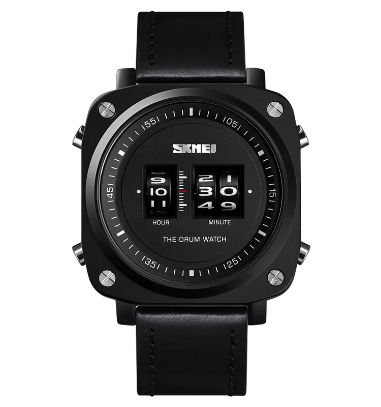 Skemi 1599 Big Square Face Watch Special Fashion Luxury Quartz Watches Men Drum Roll Watches