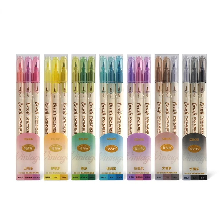 New Double Tip Colored school student highlighter set fine Liner marker stationery supplies 3 pcs/box customize