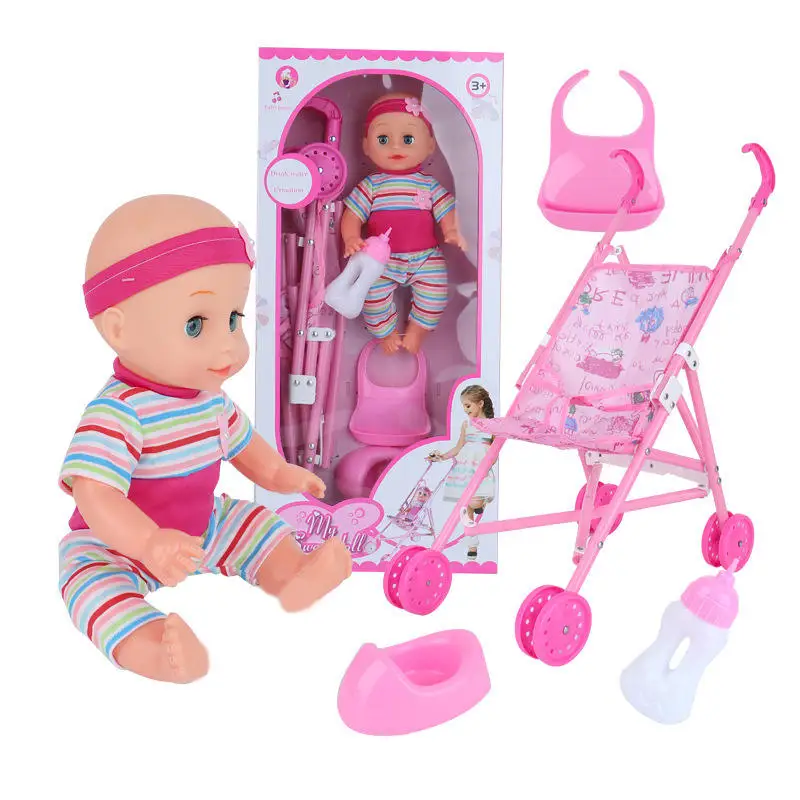 IN STOCK realistic dolly princess talking baby drink water pee sound blink lifereborn dolls with Stroller