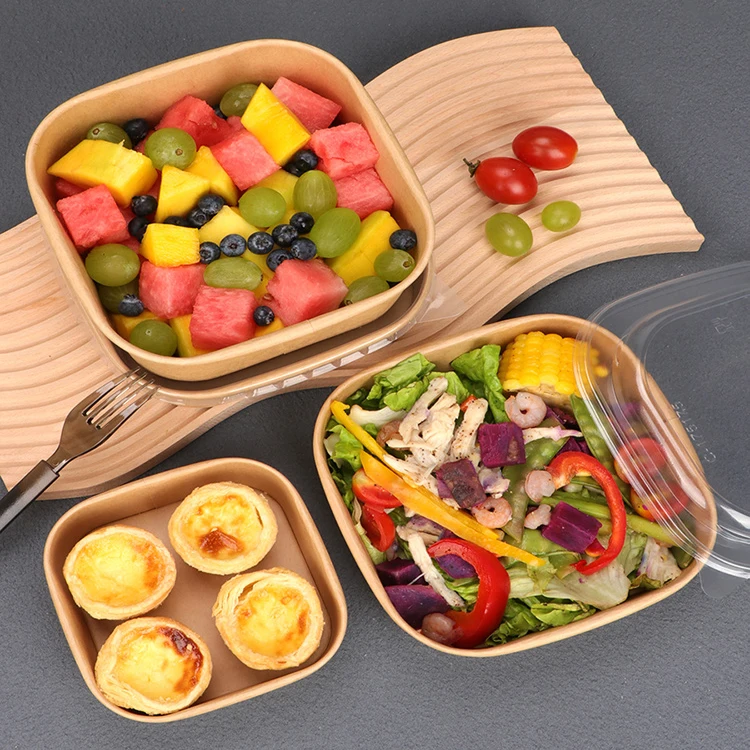 Wholesale Biodegradable Square Paper Bowl 750ml 1000ml Disposable Eco Food Container Square Takeaway Paper Bowl