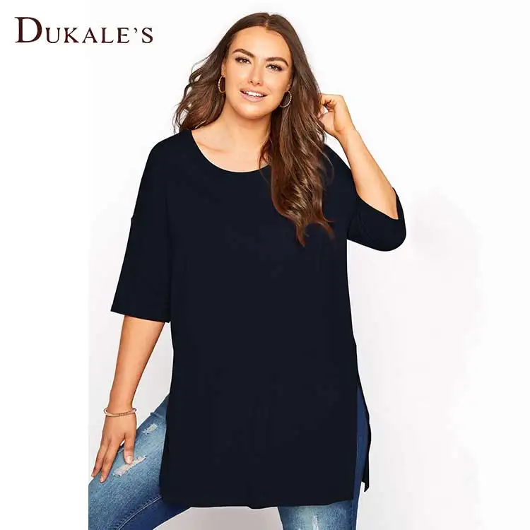 Plain Women Clothing 6xl Plus Size T-shirt Crew Neck Cotton Tshirts Essentials Green Split Hem Plus Size t Shirt for Women