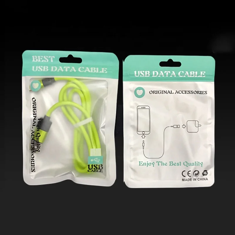 Digital product mobile phone usb data cable power hdmi cable ziplock packaging bag with butterfly hanging hole