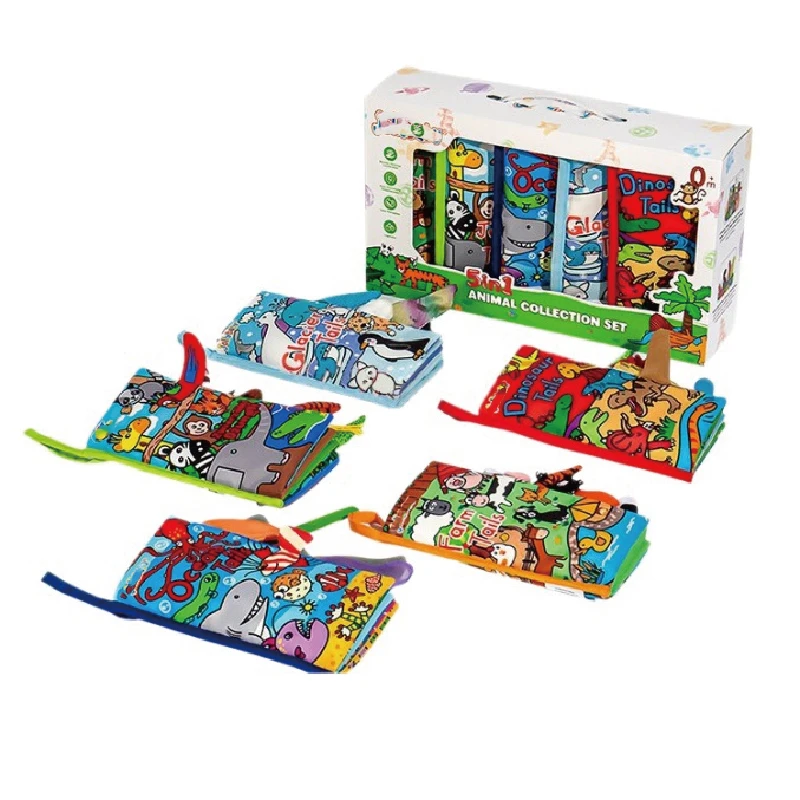 SEEJOYOU 6 Pack/Set  Custom Newborn Soft Quite Book Cloth Crinkled Book with Teether for Toddlers Baby Cloth Books Set