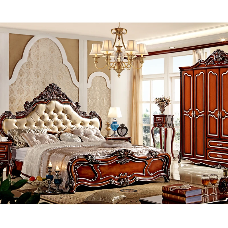  Europe Luxury Design Bedroom Sets Furniture Classic Wooden Beds King Size