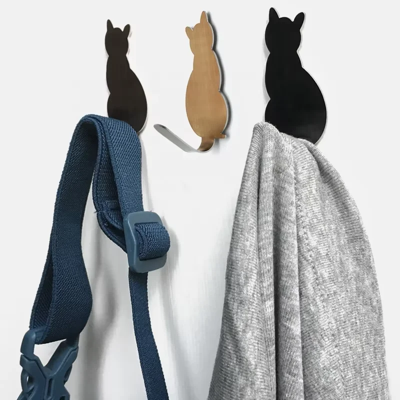 RTS 2pcs Self Adhesive Hooks Cat Pattern Storage Holder for Bathroom Kitchen Hanger Stick on Wall Hanging Door Clothes Towel Rac