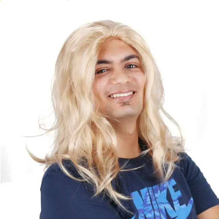 new style popular synthetic curly long wave natural blond men wig