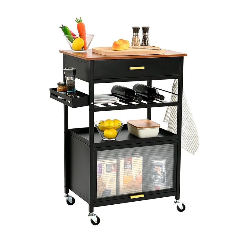 Multifunctional Kitchen Island Cart Organizer Rack Buffet Bar Cart Kitchen Storage Trolley with Drawer