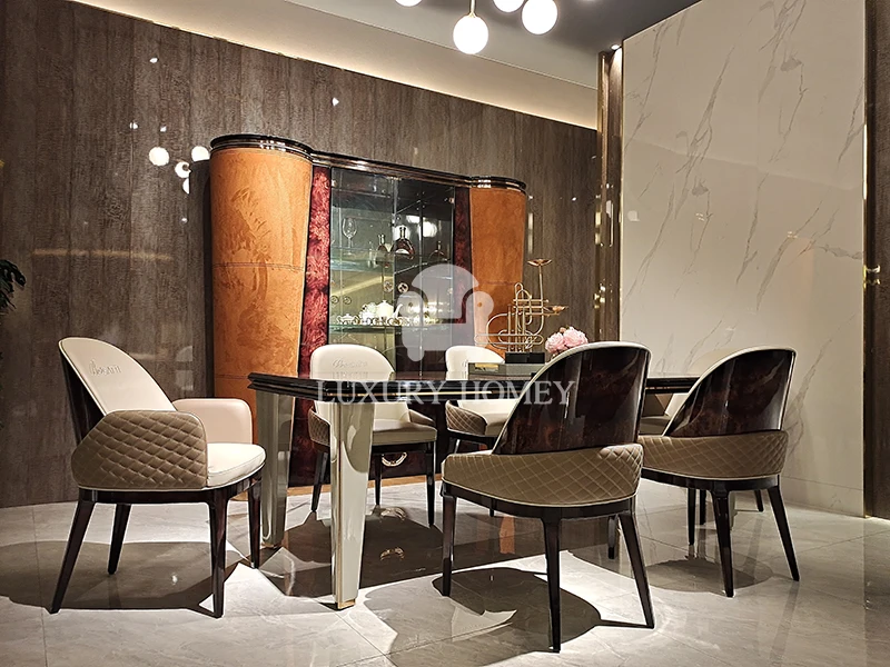 Italian new arrivals luxury high end dining table with 6 seater wooden rectangle shape dining room furniture set