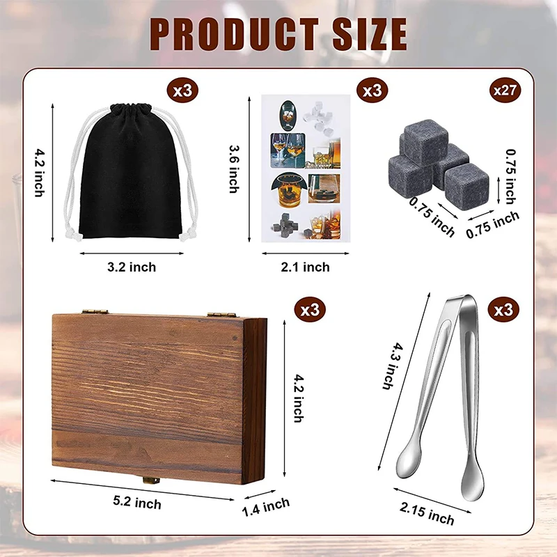 Present Whiskey Chilling Ice Cube Rocks Stone And Pouch Set 9 Pcs Whisky Granite Stone Gift Set