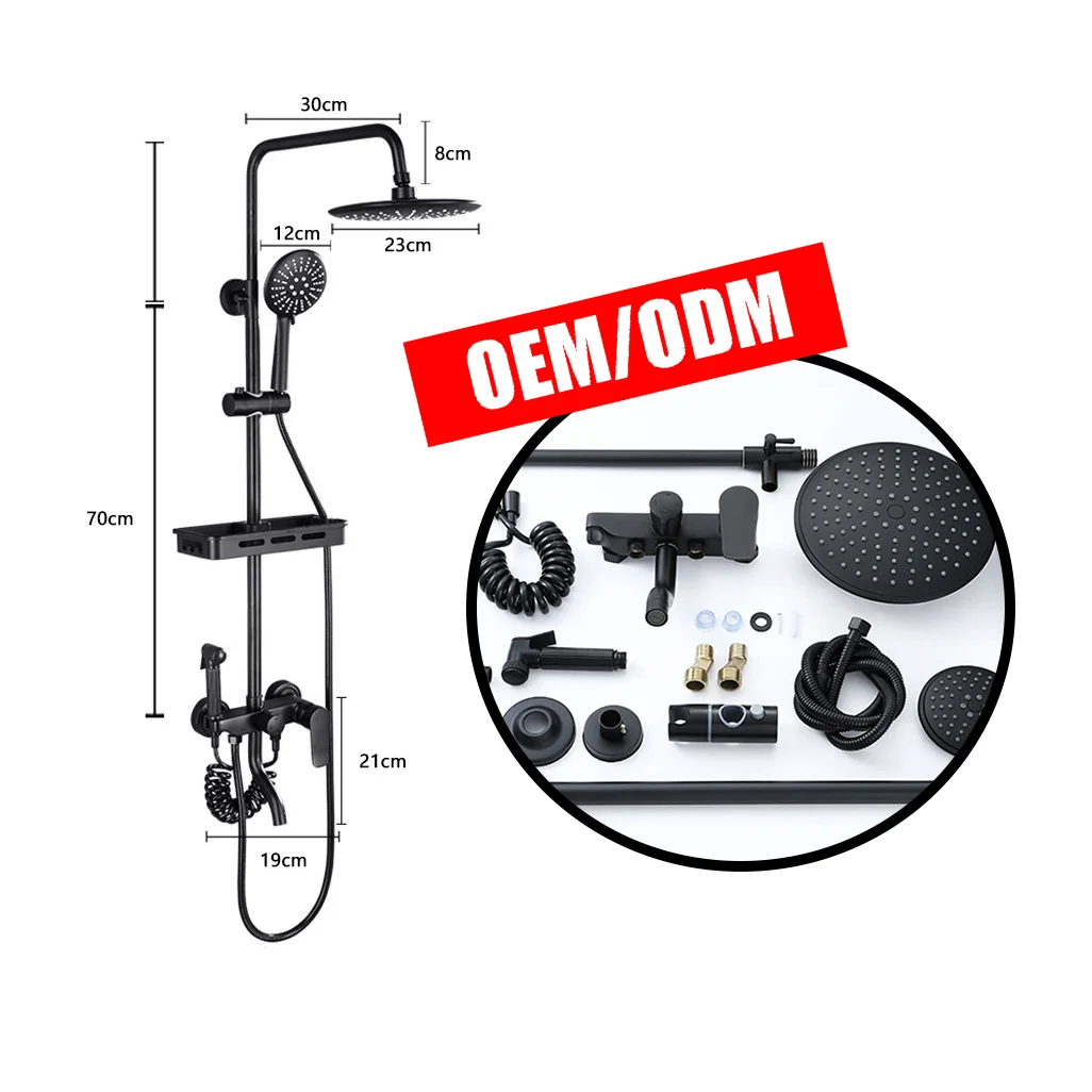 High Quality Black Brass Wall Mounted Rain Hot and Cold Taps And Shower Set For Bathroom Shower Faucets