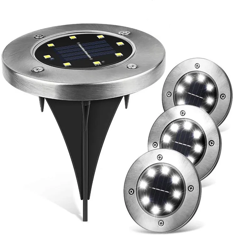 Hot Sale 8 Auto On/off Night Security Disk Powered Led Garden Light Walkway Outdoor Solar Ground Lights