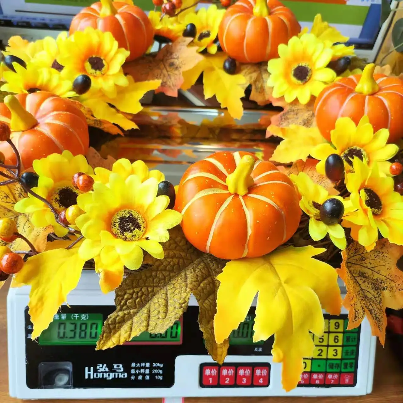 50cm Halloween Wreath Pumpkin Berry Decoration Maple Garland Rattan Artificial Fall Wreath Front Door Home Decor Thanksgiving