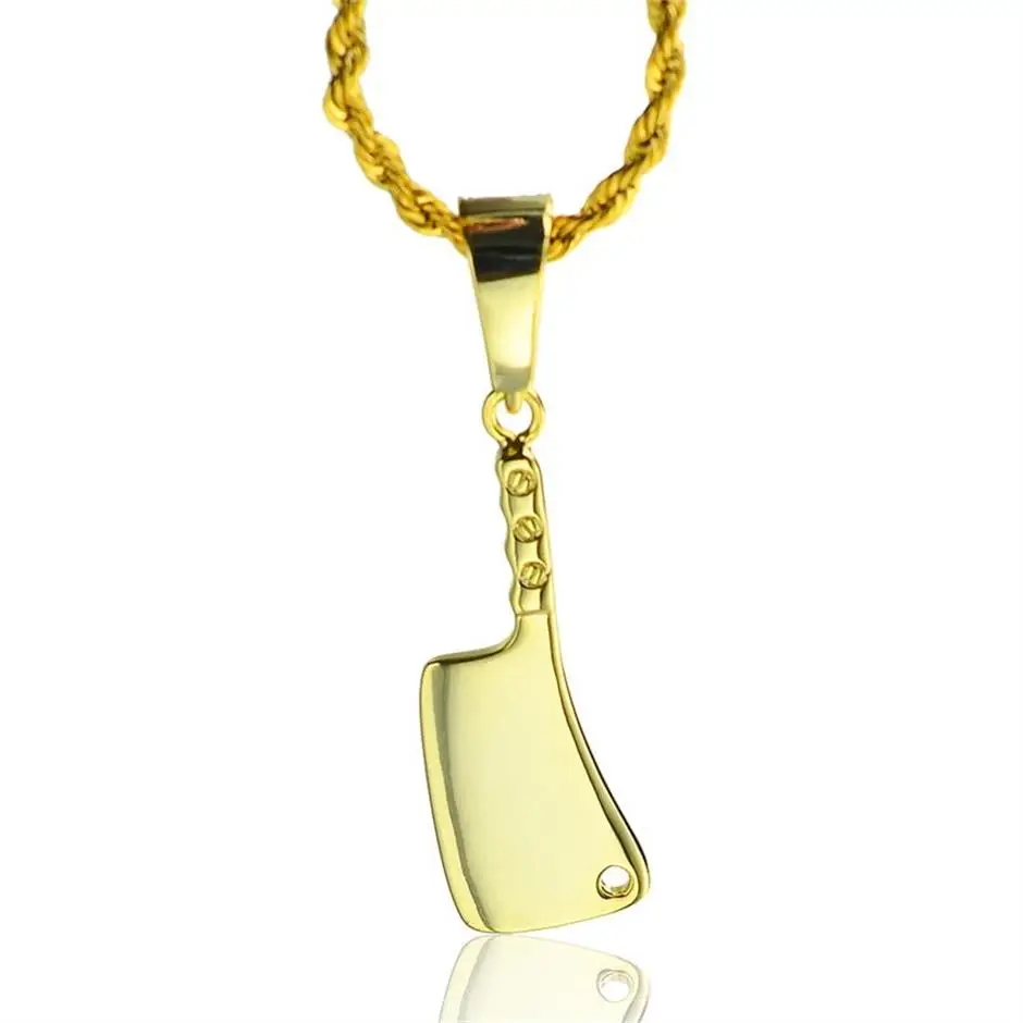 Wholesale Fashion Personalized Jewelry Creative Punk Style Iec out Zircon Kitchen Knife Brass Pendant