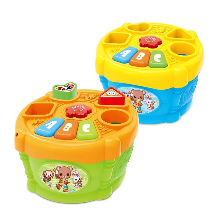 Battery operate geometry block buncket toy plastic baby toy durm with light and sound