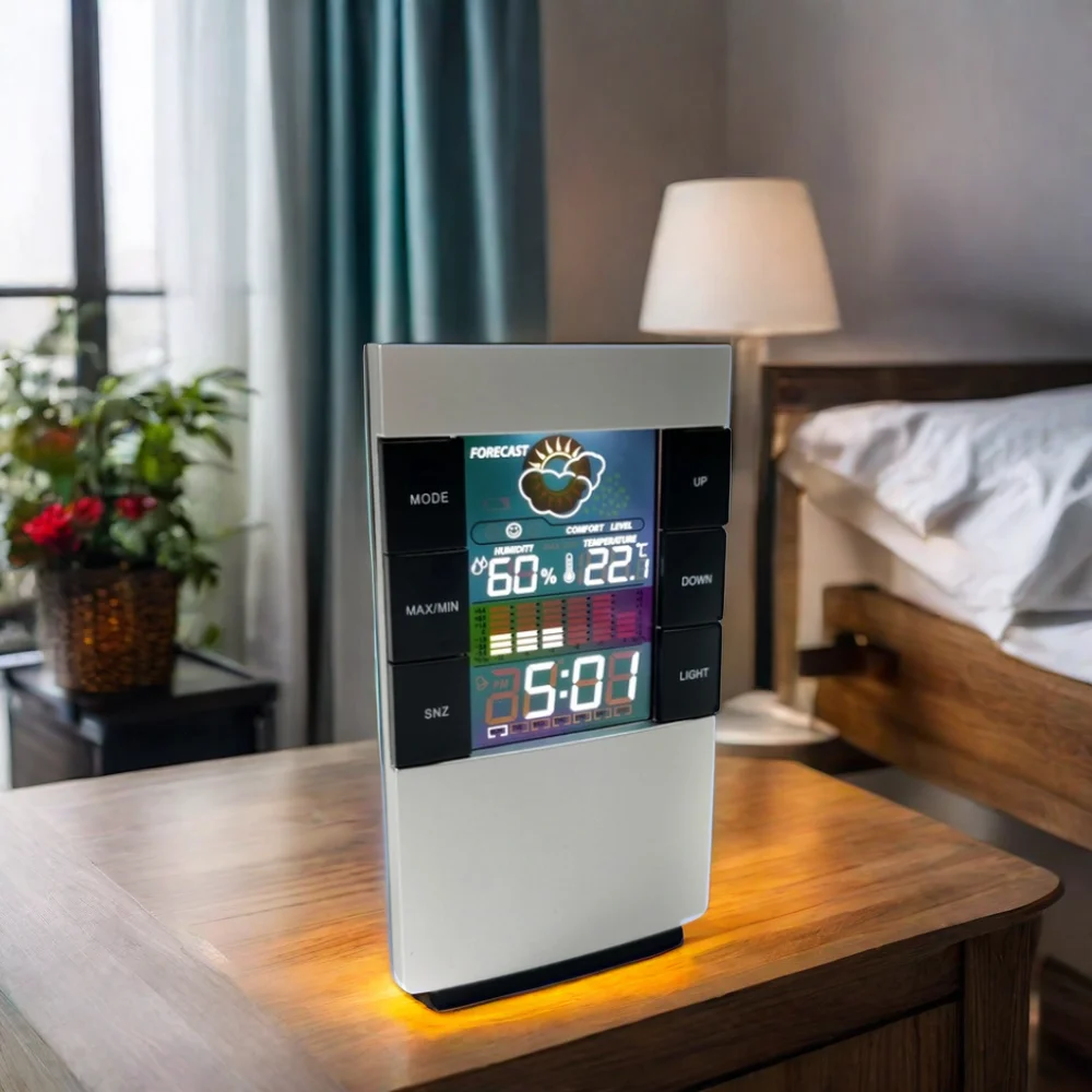 Colorful LED Back Light Weather Forecast Clock 12 Hour Thermometer Trend Silica Gel Alarm Wall Clock Home Decor Smart Speaker