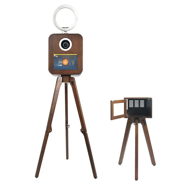 High Quality Real Wood Portable Retro Photo Booth with Tripod Stand
