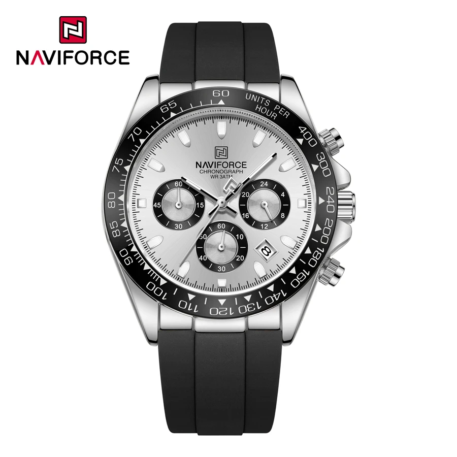 NAVIFORCE новая модель 8054 модные спортивные мужские лучшие брендовые Круглые водонепроницаемые высококачественные светящиеся часы с трехглазым циферблатом