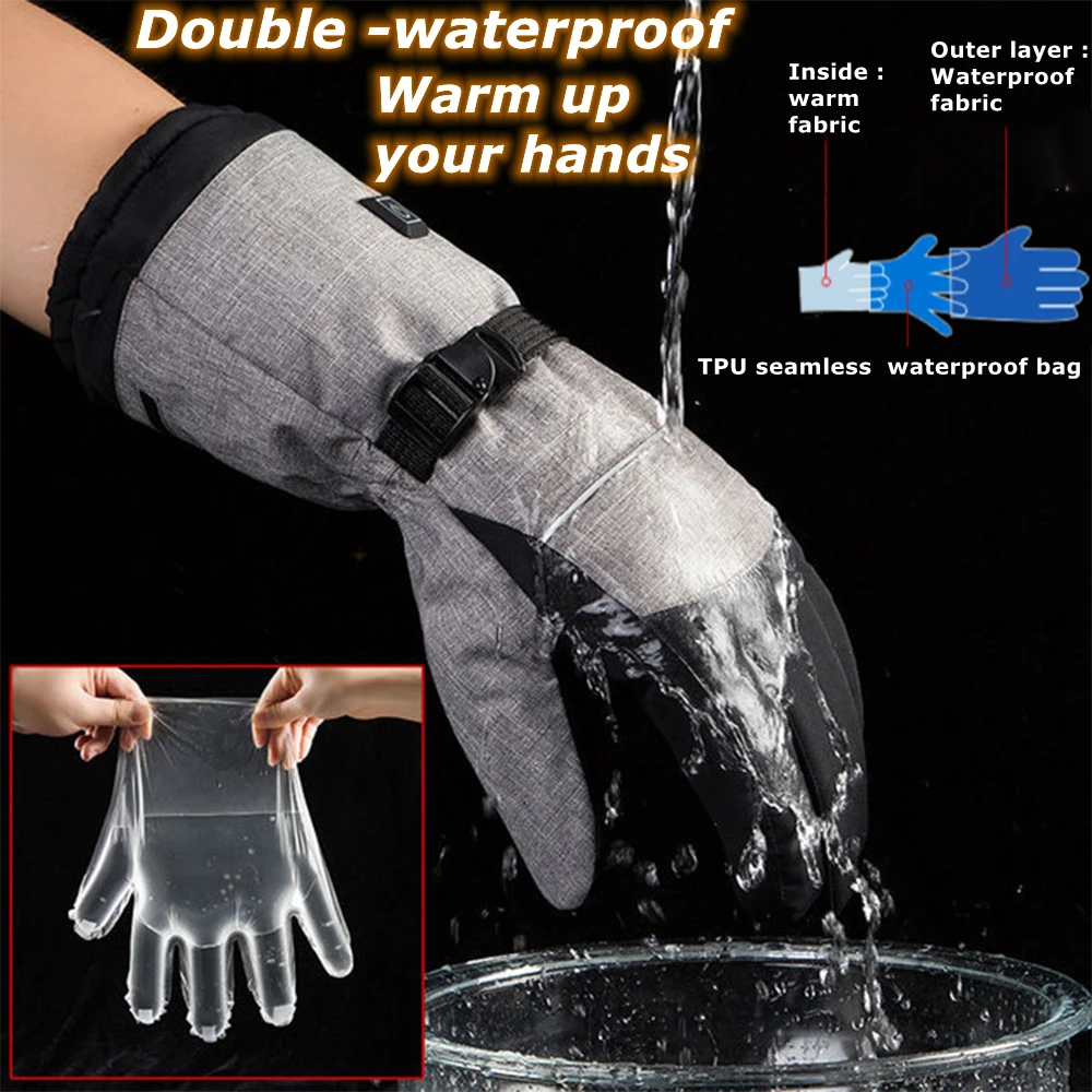 Waterproof Rechargeable Electric Heating mittens Touch Screen Warm Hand Winter Outdoor Sports Gloves for Ski