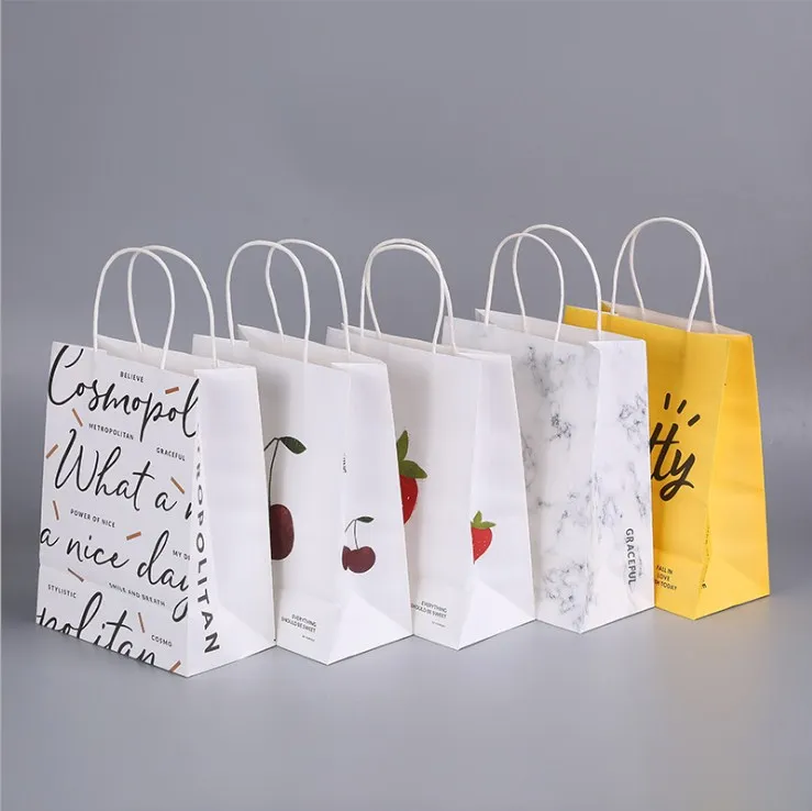 Wholesale Customized Logo Brown Kraft Shopping Paper Gift Packaging Bags WIth Twist Handle Thank You Gift Bags